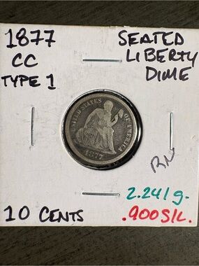 1877 Seated Liberty Dime - Silver Ten Cent Coin